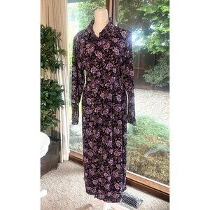 Vintage Erika and Co. Longsleeve Purple Floral Corduroy Prairie Style Dress 10